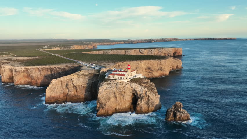 Aerial video from the lighthouse Cabo Vicente near Sagres in Portugal