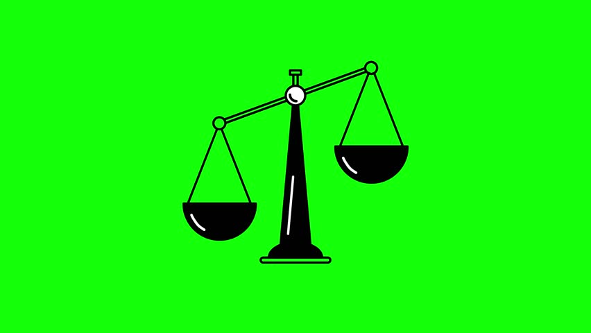 scale animated iconlaw illustration, justice silhouette, green logo screen icon, video outline balance scale animation, validity balance law business justice judge court judgment in 4K with green screen
