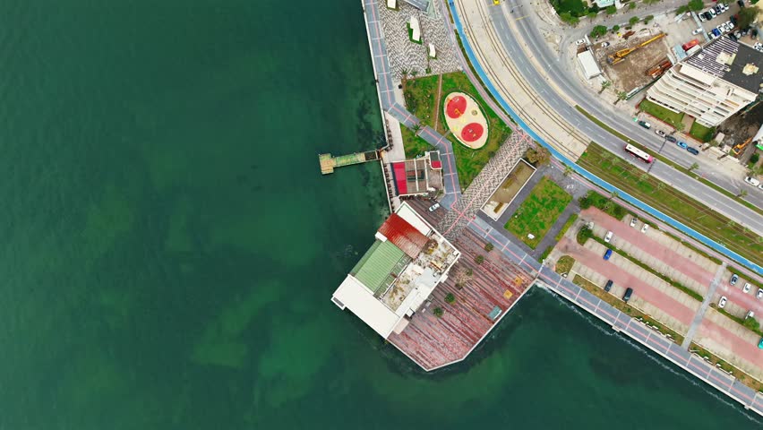 Karşıyaka, İzmir coastline, Kordon, skyscrapers rising along the seafront and the highway stretching along the coast, aerial view of the city.