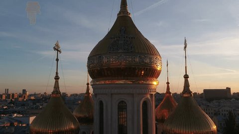 Drone Orbiting Church Dome Crosses