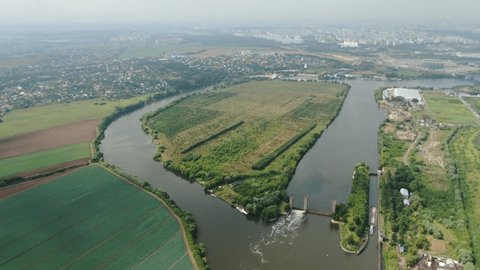 Drone Lateral Flight over River Landscape