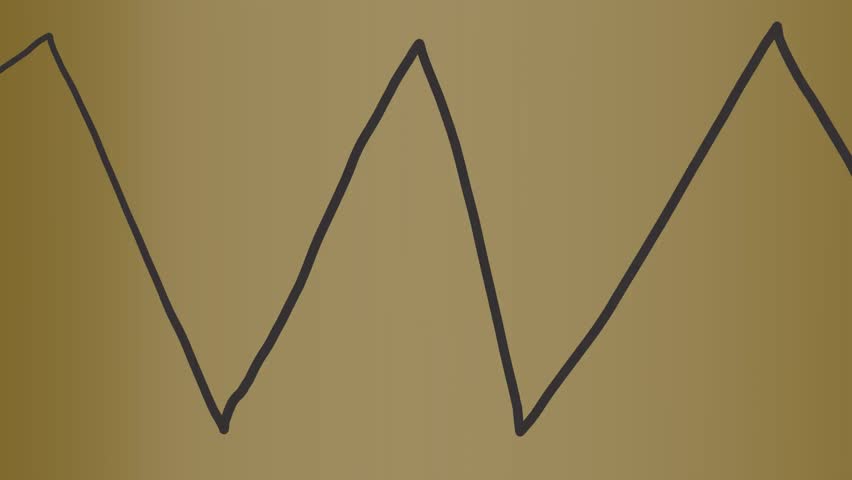 An angular line moves against a golden background, contracting and expanding like an accordion, a spring, or a fence.