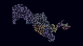 Uzbekistan animated country shape. Pulsating colored dots on the map of the country. Small size circle blocks. Digital style Uzbekistan map on dark background. Vibrant animation video. - Powered by Shutterstock - Get 15% off with code: PIKWIZARD15
