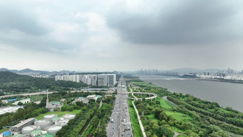 Cars pass through the highway, Gangbyeonbuk-ro in Seoul, South Korea.