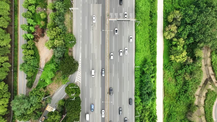 Cars pass through the highway, Gangbyeonbuk-ro in Seoul, South Korea.