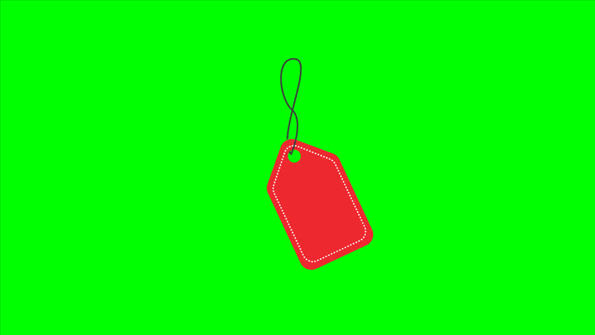 Red Price Tag Hanging and Swinging animation on Green Screen. Continuous Retail Promotion Motion Graphic for Discounts and Deals. Seamless 4K Chroma Key Video Loop.