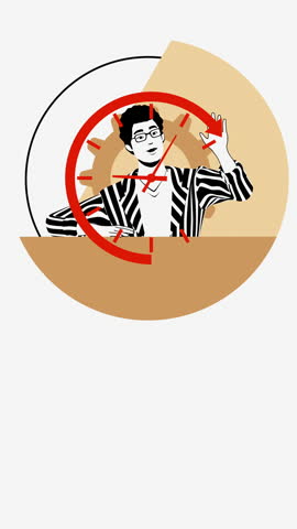 Minimal animation with clock arrow and professional character symbolizing time management, deadlines and efficiency. Ideal for business reels, productivity apps, planning tools and social media content.