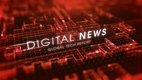 Abstract futuristic circuit board background with glowing grid lines, digital news text, global tech report lettering, subtle rotating perspective motion, glitch reveal effects, and seamless looping view. - Powered by Shutterstock - Get 15% off with code: PIKWIZARD15