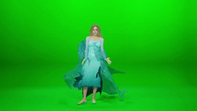 A photorealistic 3D CGI Female Dancer wearing an elegant blue-green gown with dynamic fabric flow. The character is performing a graceful dance sequence on a green screen. Captured at 60fps for smooth slow motion VFX. Ideal for fantasy, wedding, fashion, music videos, and high-end VFX production.
 - Powered by Shutterstock - Get 15% off with code: PIKWIZARD15