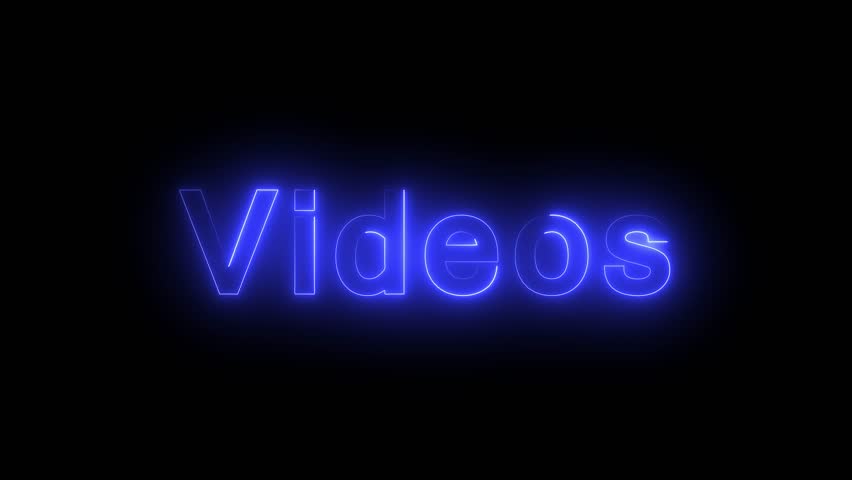 Videos text icon animation glowing neon font letter word banner sign clip art poster template signboard on black background