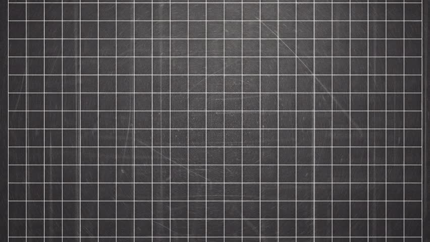 Black chalkboard background with a white grid animation