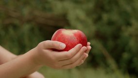 Girl washing fresh apple under running water. Kid rinsing ripe and crisp fruit in hands. Child cleaning juicy and red apple outdoors - Powered by Shutterstock - Get 15% off with code: PIKWIZARD15