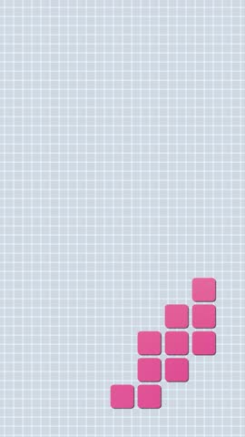 Pink Game Pieces Motion. Geometric elegant motion graphic, pink squares forming a shape on blue with white grid pattern, 23 seconds duration, vertical resolution.