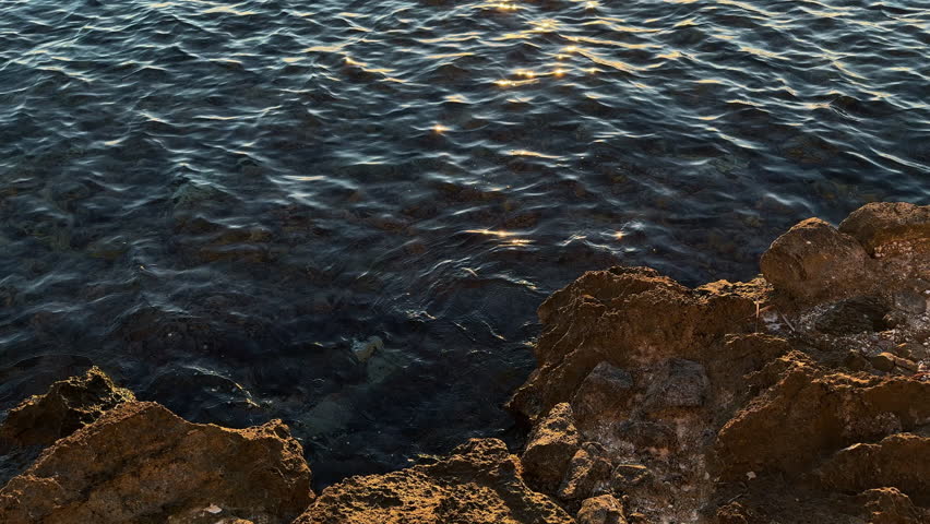 Slow Motion Waves Crashing on Rocky Shore