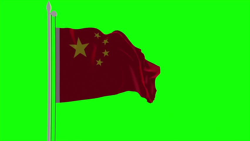 4K video of the China national flag fluttering against a green screen background, isolated for compositing, patriotic and national celebration visuals.