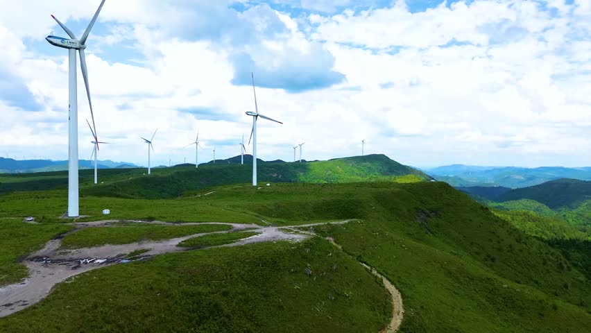 Landscape of Mountain Top Wind Turbine Cluster