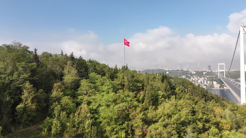 The Turkish flag waving prominently in a İstanbul  backdrop, representing national pride and identity amidst the stunning architectural beauty of Istanbul, oe01