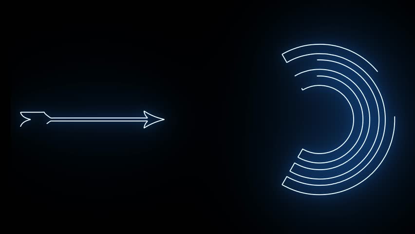 nice arrow with turget round fokus on target saber line animation logo 4k video on dark background