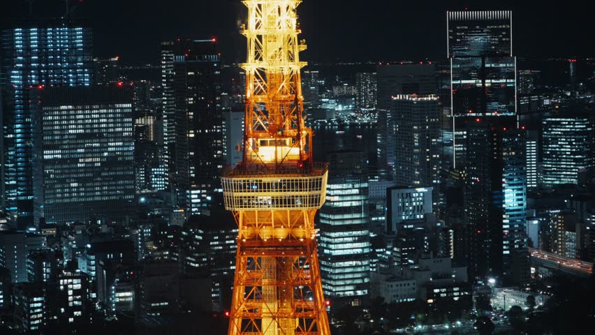 Tokyo tower aerial view and cityscape at night