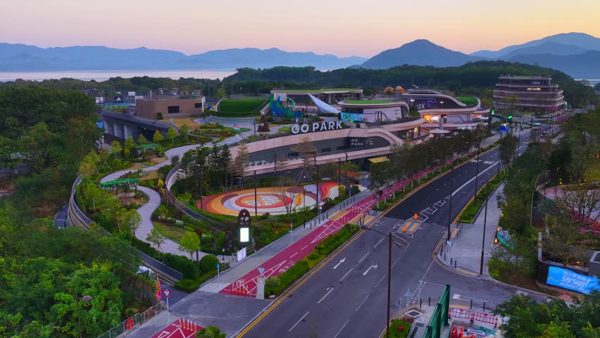 Hong Kong New Territories Sha Tin Ma On Shan Wu Kai Sha Sai Sha Coastal Beach New Town Neighboring Village Development Housing Construction Outdoor Sports Environmental Greening Park Facilities, Aerial drone sunset dust gloaming skyview