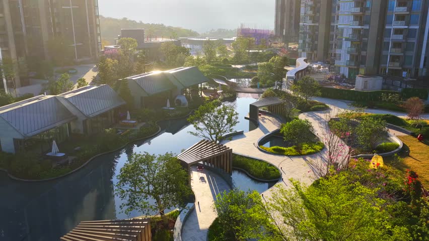 Hong Kong New Territories Sha Tin Ma On Shan Wu Kai Sha Sai Sha Coastal Beach New Town Neighboring Village Development Housing Construction Outdoor Sports Environmental Greening Park Facilities, Aerial drone sunset dust gloaming skyview