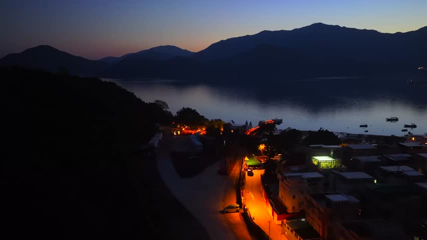 Hong Kong New Territories Sha Tin Ma On Shan Wu Kai Sha Sai Sha Coastal Beach New Town Neighboring Village Development Housing Construction Outdoor Sports Environmental Greening Park Facilities, Aerial drone sunset dust gloaming skyview