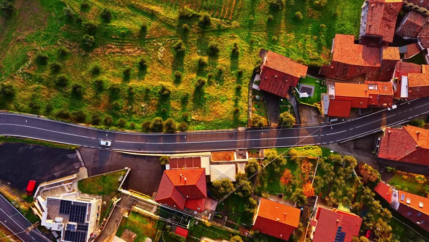 Aerial view of idyllic Italian countryside near Lago d