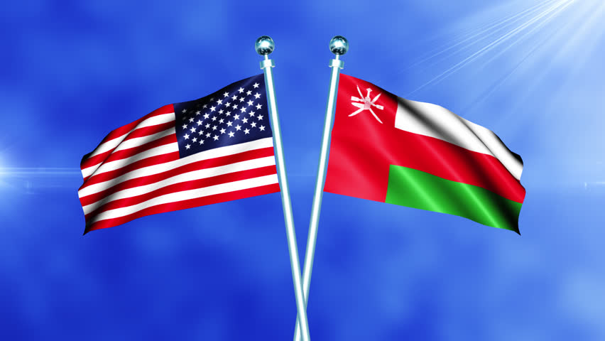 USA and Oman Flag Waving On Pole Loop