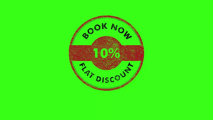 Book Now 10% Flat Discount Green Screen Badge Animation Promo Offer green screen video.