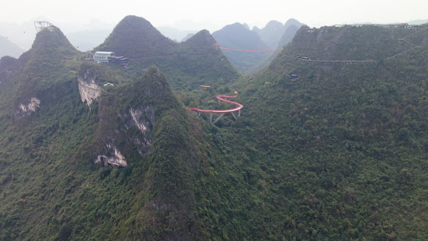 Ruyi Peak (Ruyifeng) Rope Bridge Aerial View, Guilin, China