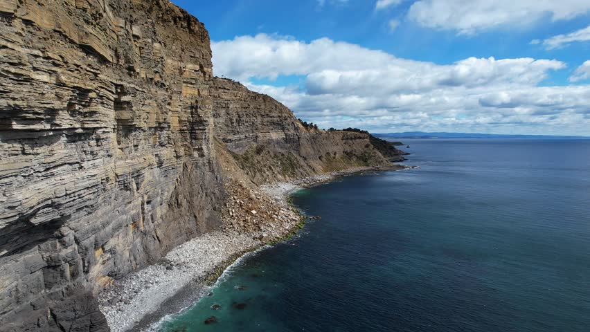 View Of Fossil Cliffs And Seascape In Tasmania, Australia - Drone Shot