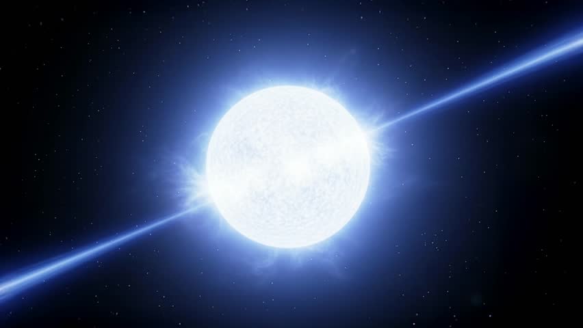 Pulsar Neutron Star Emitting Powerful Radiation Beams. 3d animation