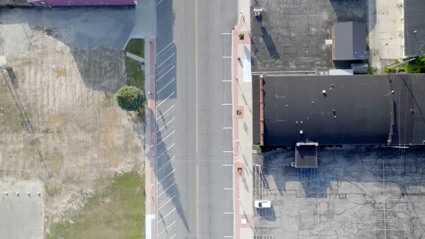 Downtown Lakeview, Michigan with drone video overhead.
