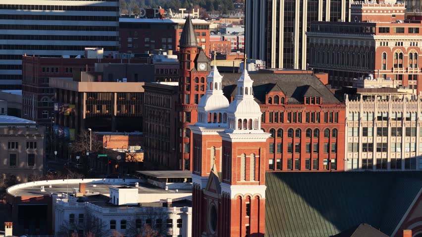 Downtown Spokane Buildings Aerial View