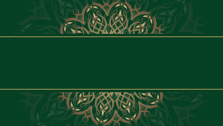 A sophisticated green banner featuring intricate mandala designs at the top and bottom, with a central dark green band for text or logos. Ideal for invitations, announcements, or branding.