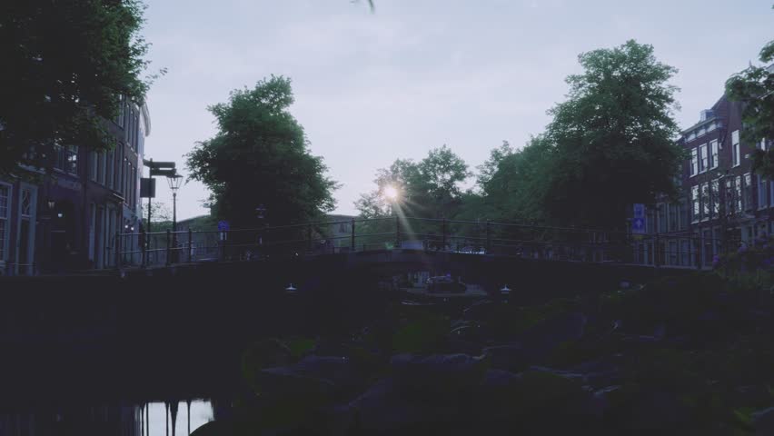 bridge and green color accompanied by sunrise in the morning