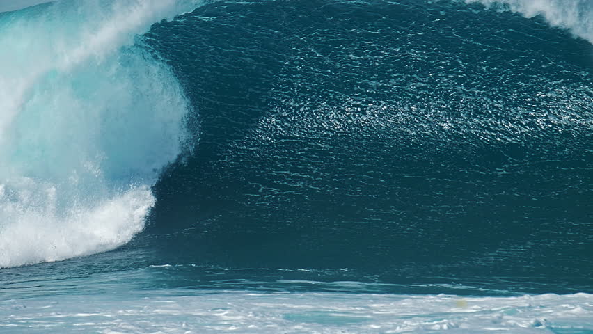 Hawaiian wave. Big ocean wave breaks on the Hawaiian shore, famous Pipeline surf spot on the Oahu island