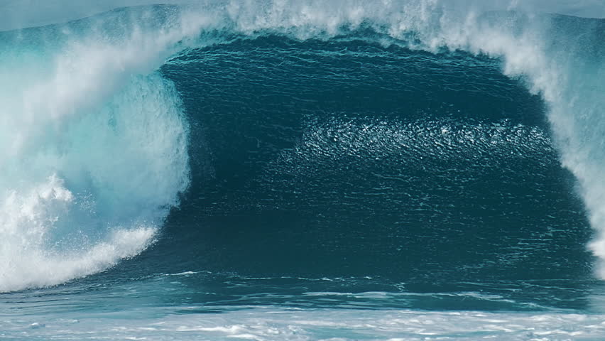 Hawaiian wave. Big ocean wave breaks on the Hawaiian shore, famous Pipeline surf spot on the Oahu island
