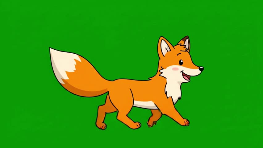 fox Green Screen Walkcycle, cartoonish fox side walk