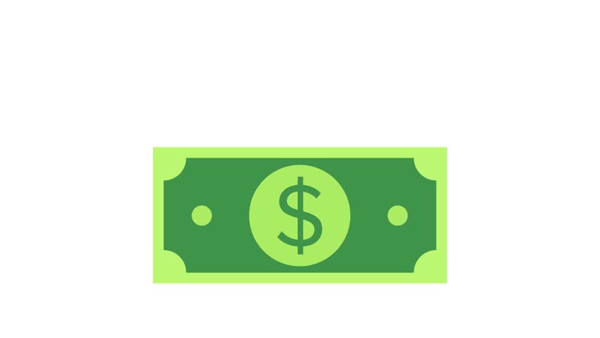 Animated dollar money fan spreading outward on white and black background