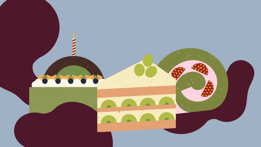 Hand Drawn Sweet Pastries and Fruit Cakes Animation on Pastel Background