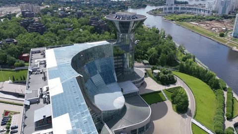 Aerial Rotation around Modern Office Building
