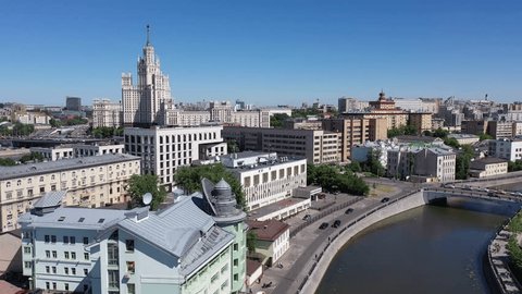 Aerial View of Stalinist Skyscraper near Moscow Kremlin