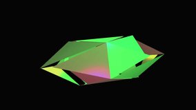 The video features a rotating abstract 3D geometric shape with neon green, magenta, and brown facets - Powered by Shutterstock - Get 15% off with code: PIKWIZARD15