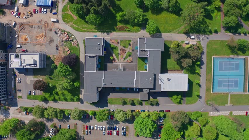 Top down drone shot of faculty of medicine of ostrava university