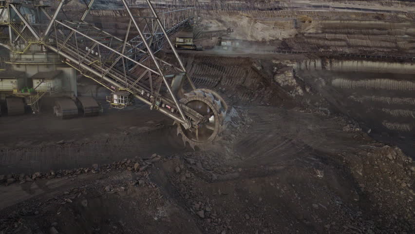 A large bucket wheel excavator in a lignite brown coal mine