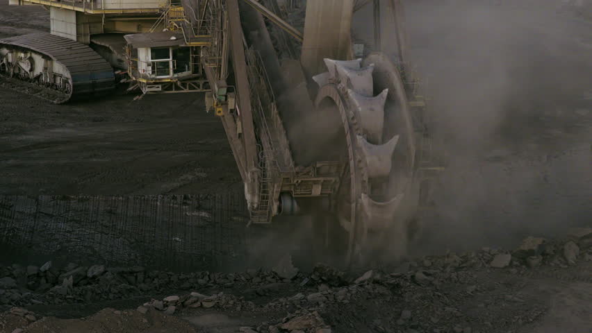 A large bucket wheel excavator in a lignite brown coal mine