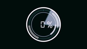 Circular user interface displaying percentage numbers counting from 0 to 100 on a black background. Futuristic digital HUD design featuring target searching and scanning elements with a sci-fi technology theme, ideal for data visualization, innovation, and modern UI concepts. - Powered by Shutterstock - Get 15% off with code: PIKWIZARD15