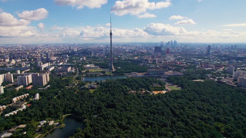 Aerial view of Moscow showing Ostankino Tower
