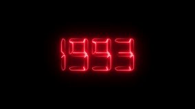 Neon red digital LED numbers display showing 1993 on black background, glowing electronic number animation, retro futuristic time and year concept, scoreboard and countdown style - Powered by Shutterstock - Get 15% off with code: PIKWIZARD15